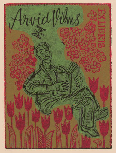 Exlibris by Abel Lee from Canada for Arvid Vilms - Flower Book Man 