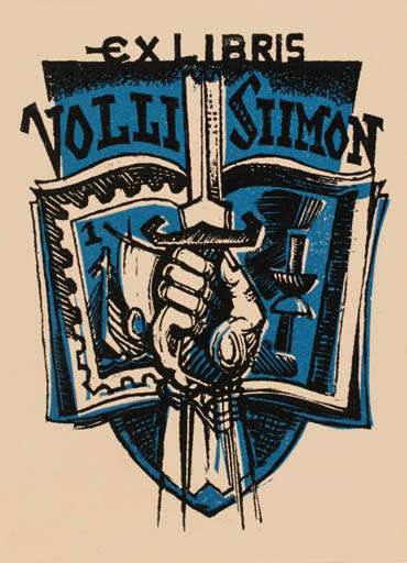 Exlibris by A Tamme from Canada for Volli Siimon - Book Hand(s) Weapon 