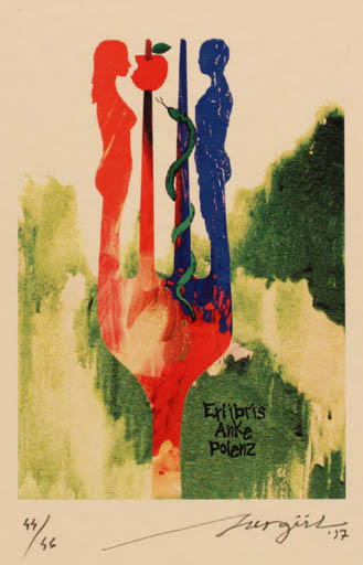 Exlibris by Nurgül Arikan from Turkey for Anke Polenz - Adam and Eve 