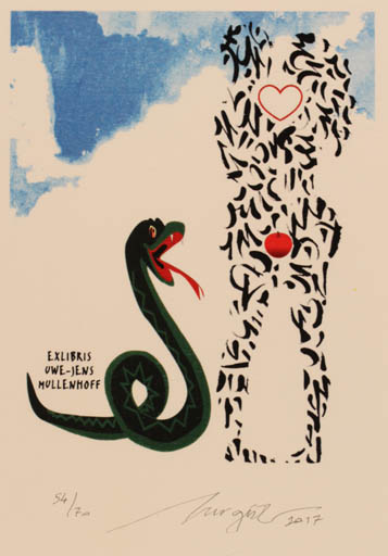 Exlibris by Nurgül Arikan from Turkey for Uwe Müllenhoff - Adam and Eve 