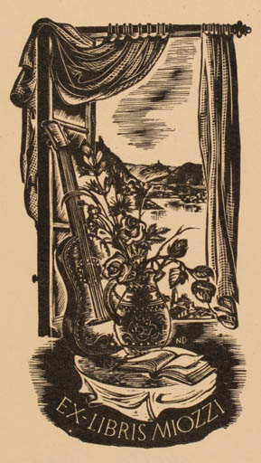 Exlibris by Nelly Degouy from Belgium for ? Miozzi - Scenery/Landscape Music 