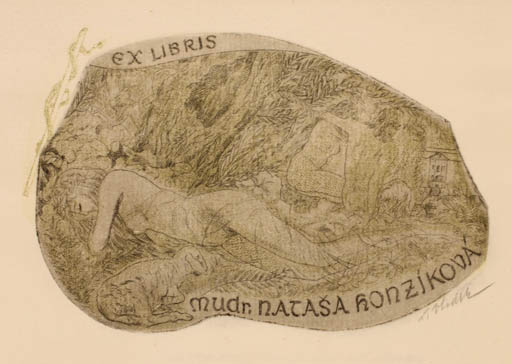 Exlibris by Ladislav Vlodek from Czech Republic for Mudr. Natasa Honzikova - Flora Woman Nude 