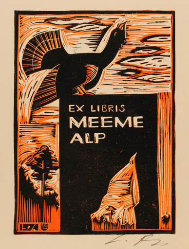 Exlibris by Lembit Lepp from Latvia for Meeme Alp - Bird 