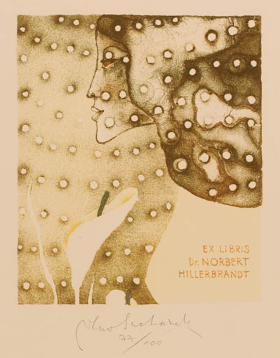 Exlibris by Vladimir Suchanek from Czech Republic for Dr. Norbert Hillerbrandt - Woman Portrait 