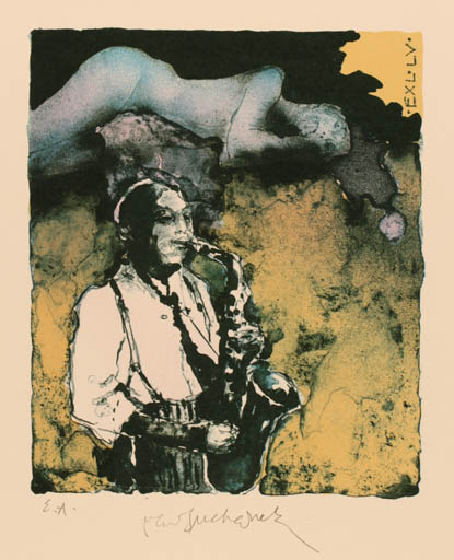Exlibris by Vladimir Suchanek from Czech Republic for Lubos Vanek - Woman Man Music 