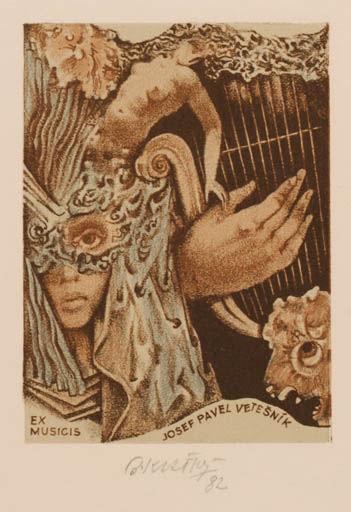Exlibris by Bohumil Kratky from Czech Republic for Josef Pavel Vetesnik - Music 