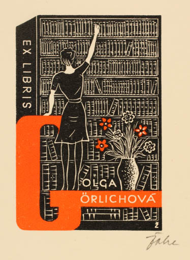 Exlibris by Jar. E. Zoha from Czech Republic for Olga Görlichova - Book Woman Literature 