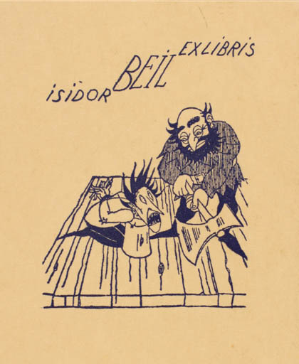 Exlibris by ? Unbekannt from Czech Republic for Isidor Beil - Drama Death Man Weapon 