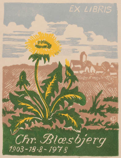 Exlibris by Edmund Peter from Denmark for Christian Blæsbjerg - Flower City Scenery/Landscape 