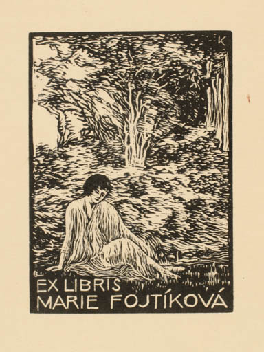 Exlibris by ? Unbekannt from Czech Republic for Marie Fojtikova - Jugend Woman Scenery/Landscape Forest 