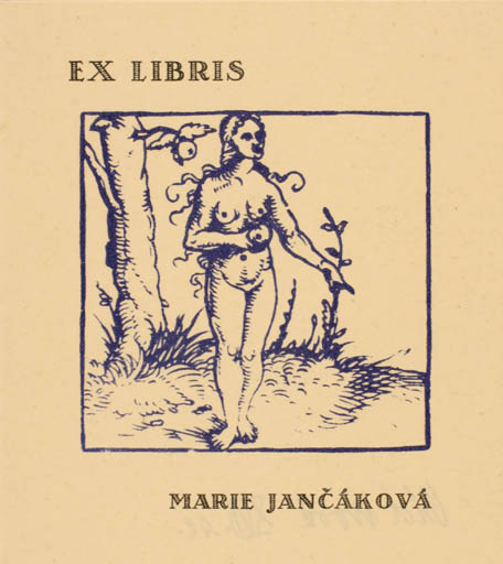 Exlibris by ? Unbekannt from Czech Republic for Marie Jancakova - Adam and Eve Woman Nude Religion 