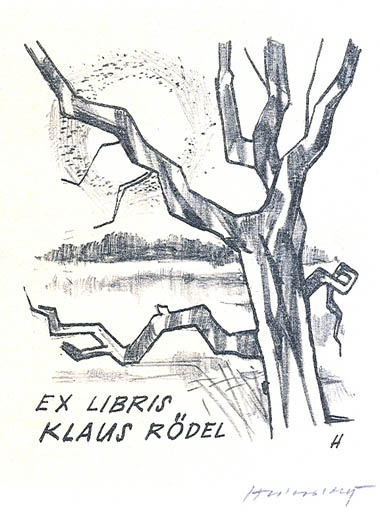 Exlibris by Stanislav  Hlinovsky from Czechoslovakia for Klaus Rödel - Scenery/Landscape Tree 