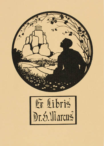 Exlibris by ? Unbekannt from Czech Republic for Dr. H. Marcus - Classical antiquity Mountain Jugend Scenery/Landscape Man 