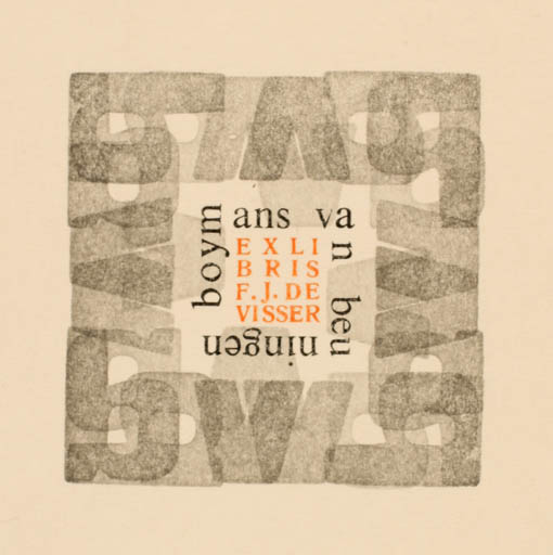 Exlibris by Emile Puettmann from Netherland for F. J. de Visser - Text/Writing 