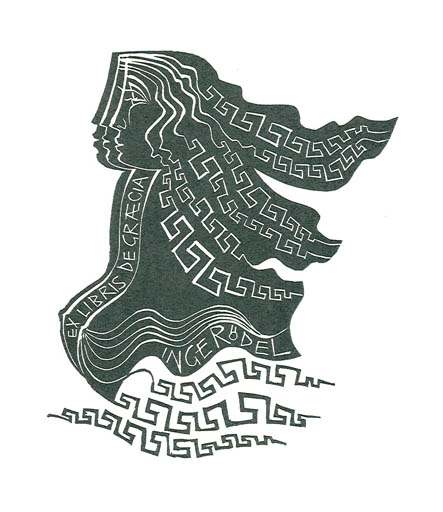 Exlibris by Ladislav Rusek from Czechoslovakia for Inge Rödel - Classical antiquity Woman Portrait 
