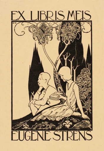 Exlibris by Otto Verhagen from Netherland for Eugene Strens - Book Flora Jugend Scenery/Landscape Couple Romance 