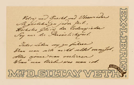 Exlibris by H. D. Voss from Netherland for Mr. D. Giltay Veth - Text/Writing 