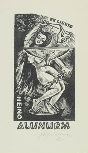 Exlibris by Johannes Juhansoo from Estonia for Heino Alunurm - Woman Nude Wine 