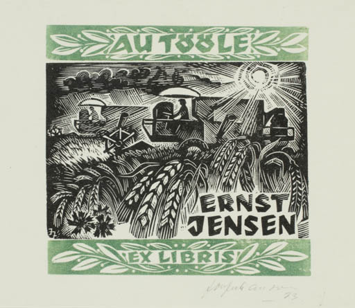 Exlibris by Johannes Juhansoo from Estonia for Ernst Jensen - Working Flora Scenery/Landscape Technology 