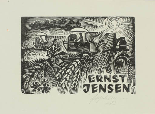 Exlibris by Johannes Juhansoo from Estonia for Ernst Jensen - Working Flora Scenery/Landscape Technology 