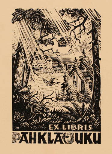 Exlibris by Johannes Juhansoo from Estonia for Pahkla Juku - Bird Scenery/Landscape 