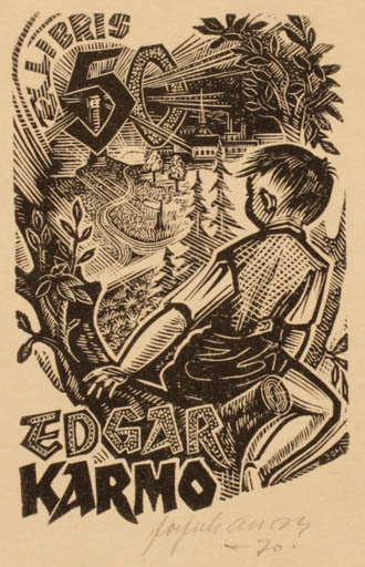 Exlibris by Johannes Juhansoo from Estonia for Edgar Karmo - Child Scenery/Landscape 