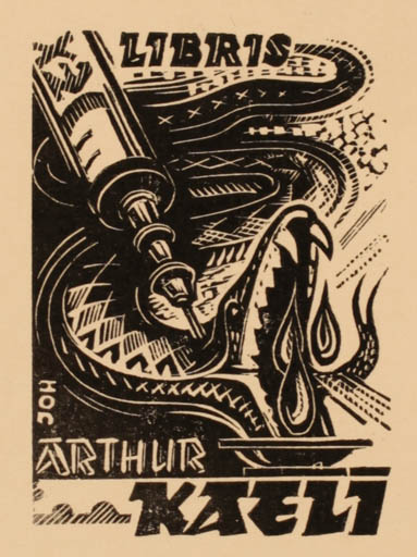 Exlibris by Johannes Juhansoo from Estonia for Arthur Kazli - Fauna Medicine 