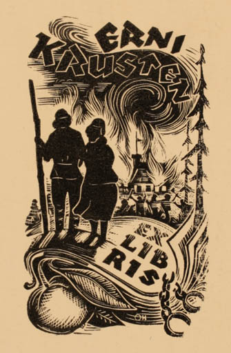 Exlibris by Johannes Juhansoo from Estonia for Erni Krusten - Drama Couple 