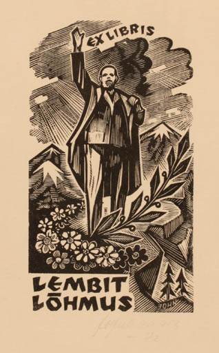 Exlibris by Johannes Juhansoo from Estonia for Lembit Löhmus - Mountain Historical Person Scenery/Landscape Man 