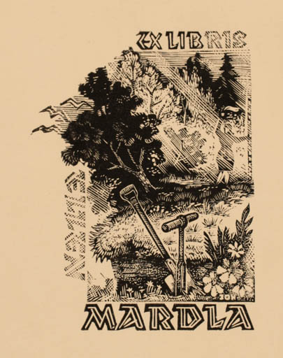 Exlibris by Johannes Juhansoo from Estonia for Ellen Mardla - Working Scenery/Landscape 