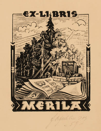 Exlibris by Johannes Juhansoo from Estonia for Lembit Merila - Book Forest 