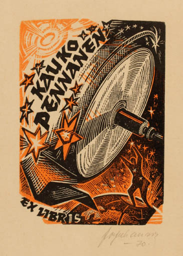 Exlibris by Johannes Juhansoo from Estonia for Kauko Pennanen - Globe Technology 