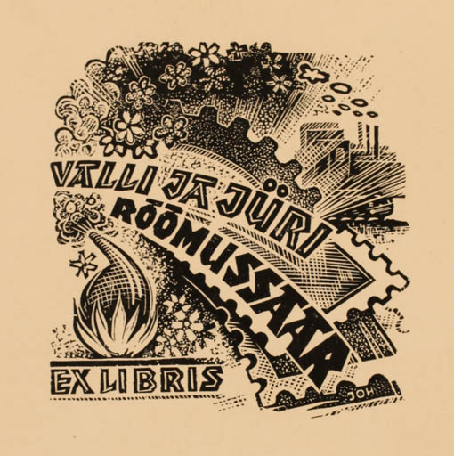 Exlibris by Johannes Juhansoo from Estonia for Valli + Jüri Roomussaar - Technology Science 