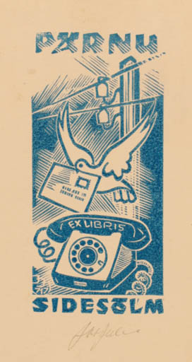 Exlibris by Johannes Juhansoo from Estonia for ? Sidesolm - Bird Technology 