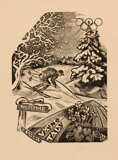 Exlibris by Johannes Juhansoo from Estonia for Väino Talv - Scenery/Landscape Sport/game 