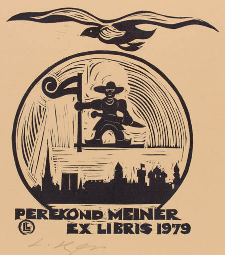 Exlibris by Lembit Lepp from Estonia for Perekond Meiner - City Bird Man 