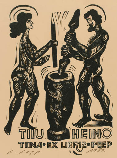 Exlibris by Lembit Lepp from Estonia for Tiina Peep - Couple 