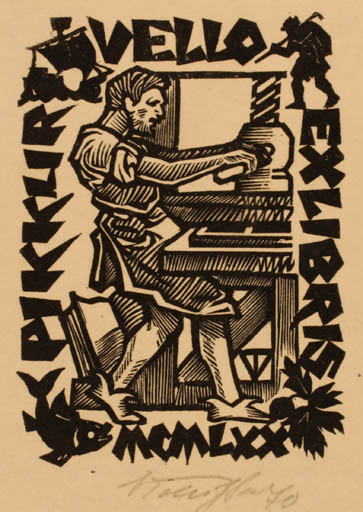 Exlibris by Väino Tönisson from Estonia for Vellio Pikklir - Working Man Printing technique 
