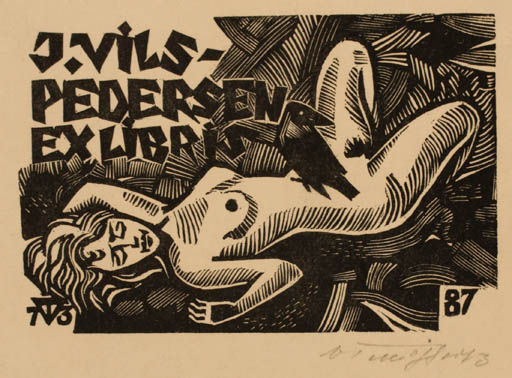 Exlibris by Väino Tönisson from Estonia for Jørgen Vils Pedersen - Woman Nude 