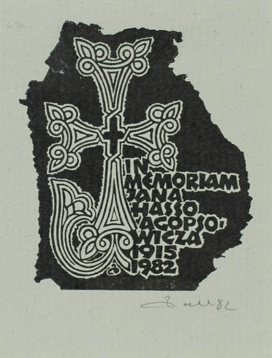 Exlibris by Zbigniew Dolatowski from Poland for Jana + Hasso Agopsowicz - Ornament Text/Writing 