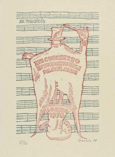 Exlibris by Wzadislaw Garnik from Poland for Lugano XVII. Int. Exlibriskongress - Ex Mucika Exlibris Congress Music 