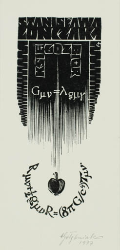 Exlibris by Antoni Golebniak from Poland for Stanislawa Zoneak - Fruit Text/Writing Science 