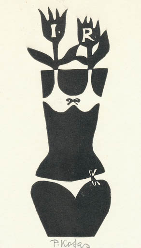 Exlibris by Pavel Kotas from Czechoslovakia for Inge Rödel - Flower Woman 