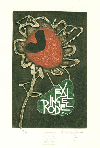 Exlibris by Ladislav Feszt from Romania for Inge Rödel - Flower Flora 