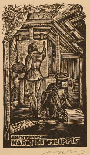 Exlibris by Laszlo Lazar Nagy from Hungary for Mario de Filippis - Interior Art 