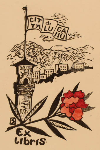 Exlibris by Sandor Solyom from Hungary for Citta di Lugano - Mountain Flower 
