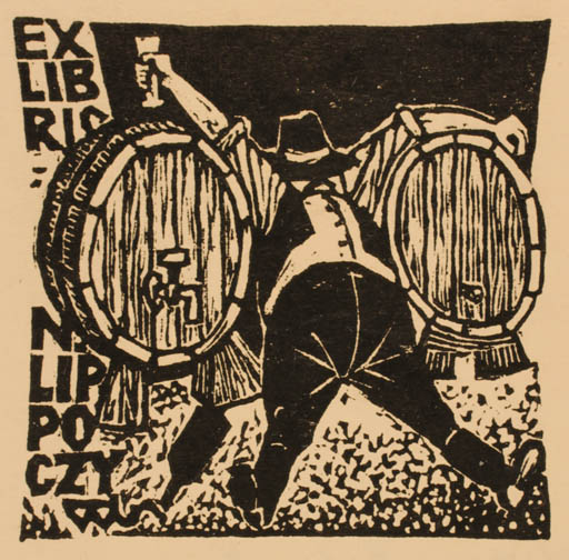 Exlibris by Bèla Stettner from Hungary for Ing. Nobert Lippóczy - Wine 