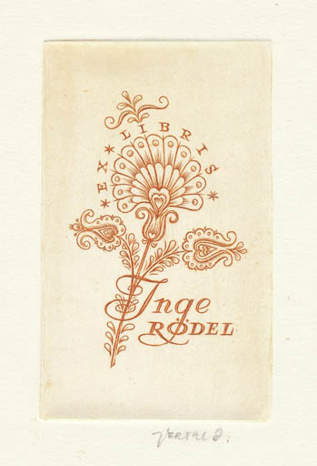 Exlibris by Jòszef Vertel from Hungary for Inge Rödel - Flower Flora 
