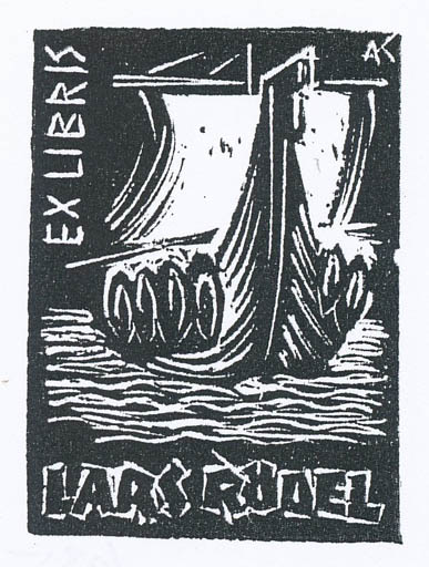 Exlibris by Kàroly Andrusko from Yugoslavia for Lars Rödel - Maritime Ship/Boat Viking 