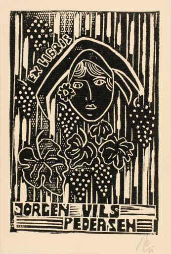 Exlibris by Franz Illi from Romania for Jørgen Vils Pedersen - Woman Portrait Wine 
